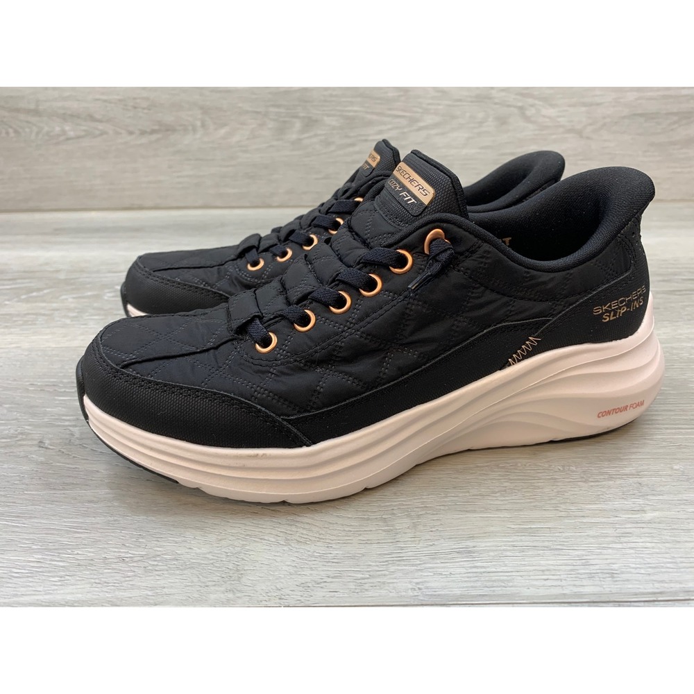 Skechers Women's Sneakers Slip-Ins Cozy Fit Black Rose Gold 6 Shoes - Picture 3 of 11